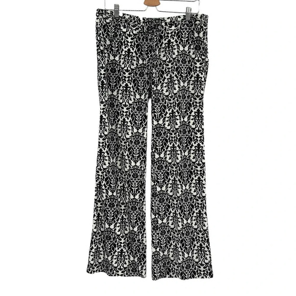 SW3 Bespoke Damask Print Linen Blend Wide Leg Pants Black White Size 6 - Picture 1 of 11